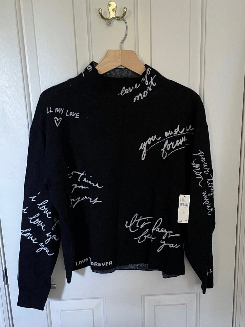 NEW Anthropologie Maeve Carys Mock Neck Sweater XS NWT Love Theme Phrases